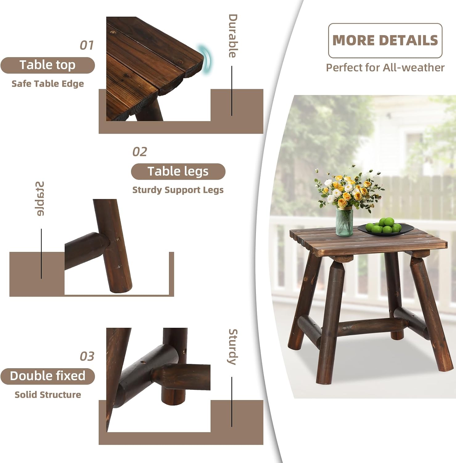 3-Piece Outdoor Wood Rocking Bistro Set, Rustic Adirondack Rocker Chair Set with High Back & Slatted Seat and Side Table, Patio Wooden Conversation Set for Indoor Deck Garden Porch, Carbonized