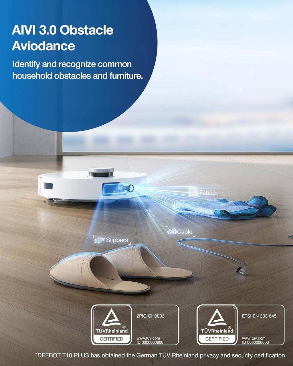 ECOVAS T10 Plus Robot Vacuum and Mop Combo with Auto-Empty Station, 3000Pa, AIVI 3.0 Obstacle Avoidance, OZMO Pro 3.0 Oscillating Mopping, 3D Map, Air Freshener