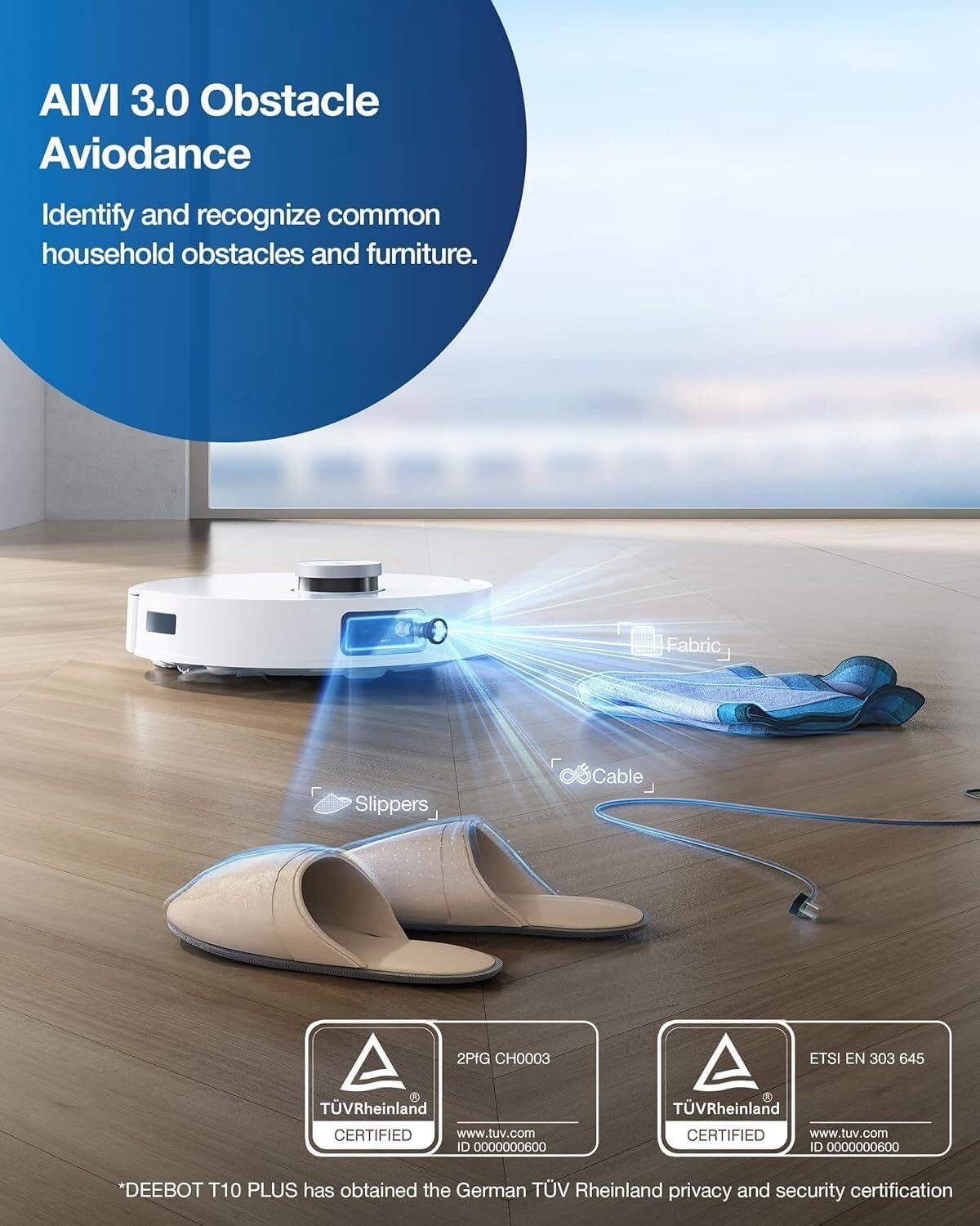 ECOVAS T10 Plus Robot Vacuum and Mop Combo with Auto-Empty Station, 3000Pa, AIVI 3.0 Obstacle Avoidance, OZMO Pro 3.0 Oscillating Mopping, 3D Map, Air Freshener