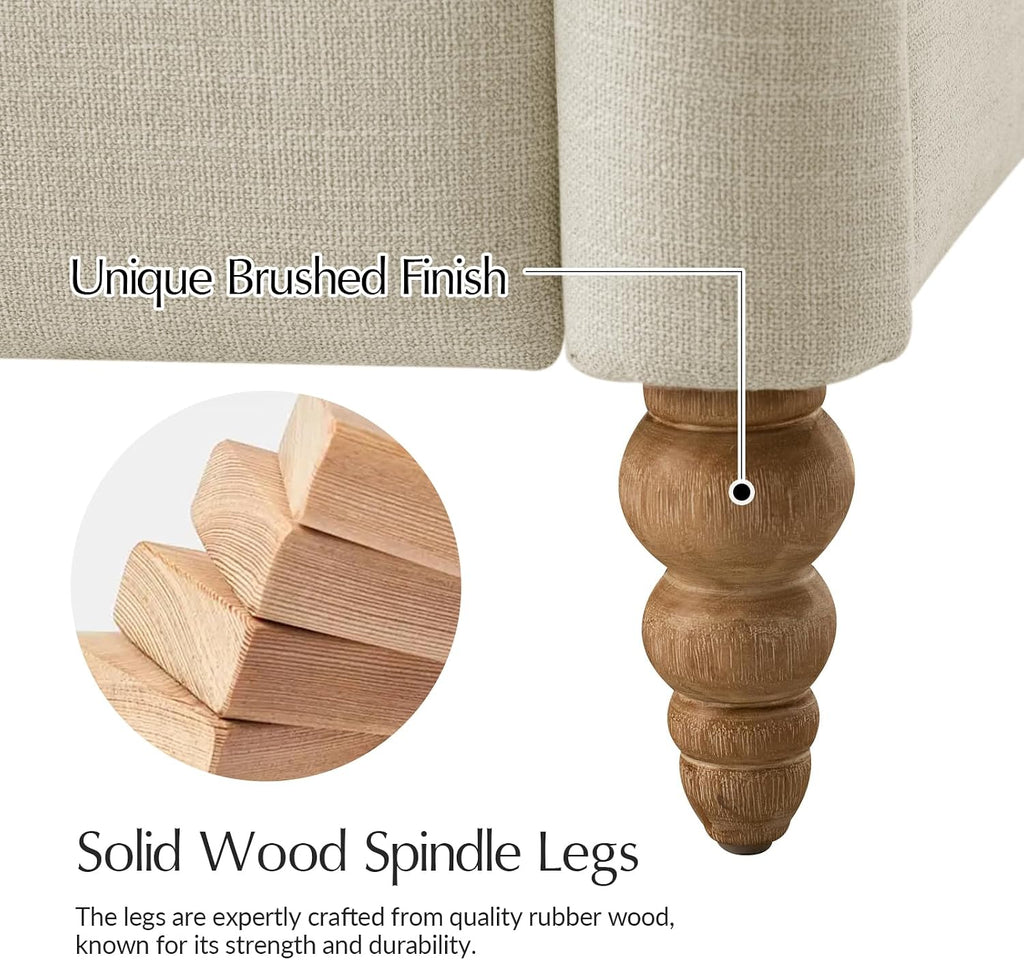 HULALA HOME Farmhouse Recliner Chairs Set of 2 with Solid Wood Spindle Legs, Curved Push Back Recliner Armchairs with Adjustable Backrest & Footrest, Comfy High Back Lazyboy Single Sofas, Linen