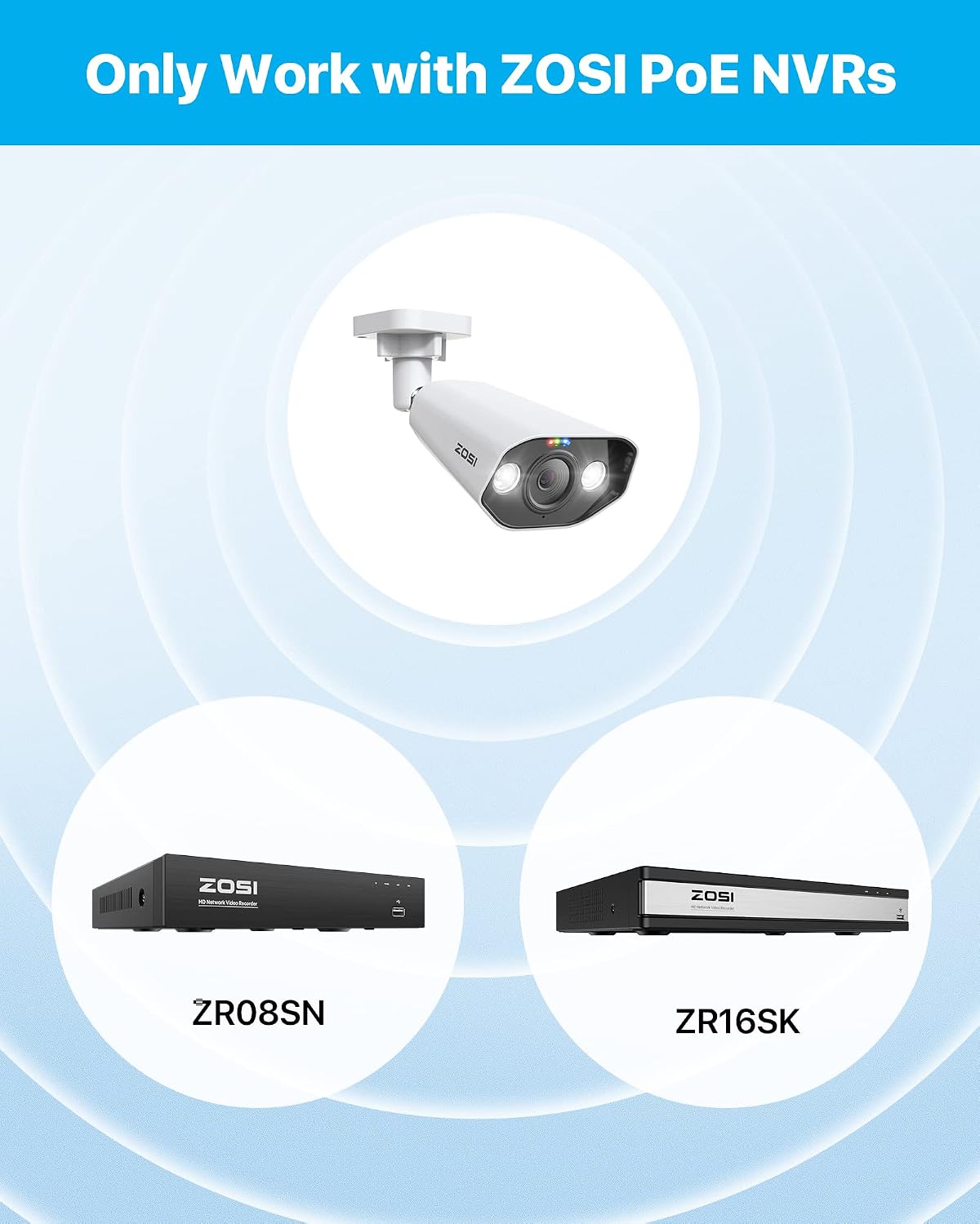 ZOSI 2 Pack 5MP PoE IP Camera with Person Vehicle Detection, Outdoor Indoor Security Camera with 2-Way Talk, Color Night Vision, Smart Light&Sound Alerts, Only Compatible POE NVR System