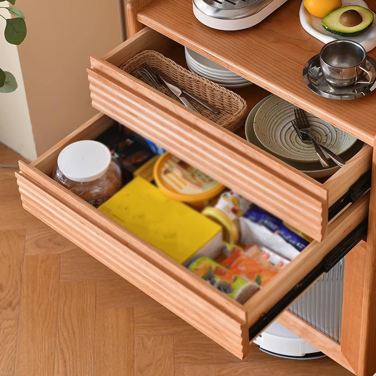 Small Storage Cabinet with Doors for Self Emptying Robot Vacuum Cleaner, Couch Side Table Swivel, Home Office Hidden Smart Sweeper Stand with 2 Drawers
