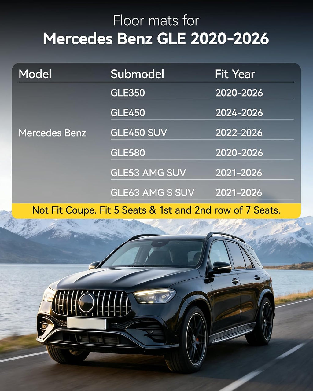 Floor Mats for Mercedes Benz GLE (2016-2018) - 3W Front and Rear 2 Rows All Weather Floor Liners Heavy Duty Custom Fit Vehicle Floor Carpet Mats Liner for Benz ML, Benz GL, Benz GLS (2017-2018), Black