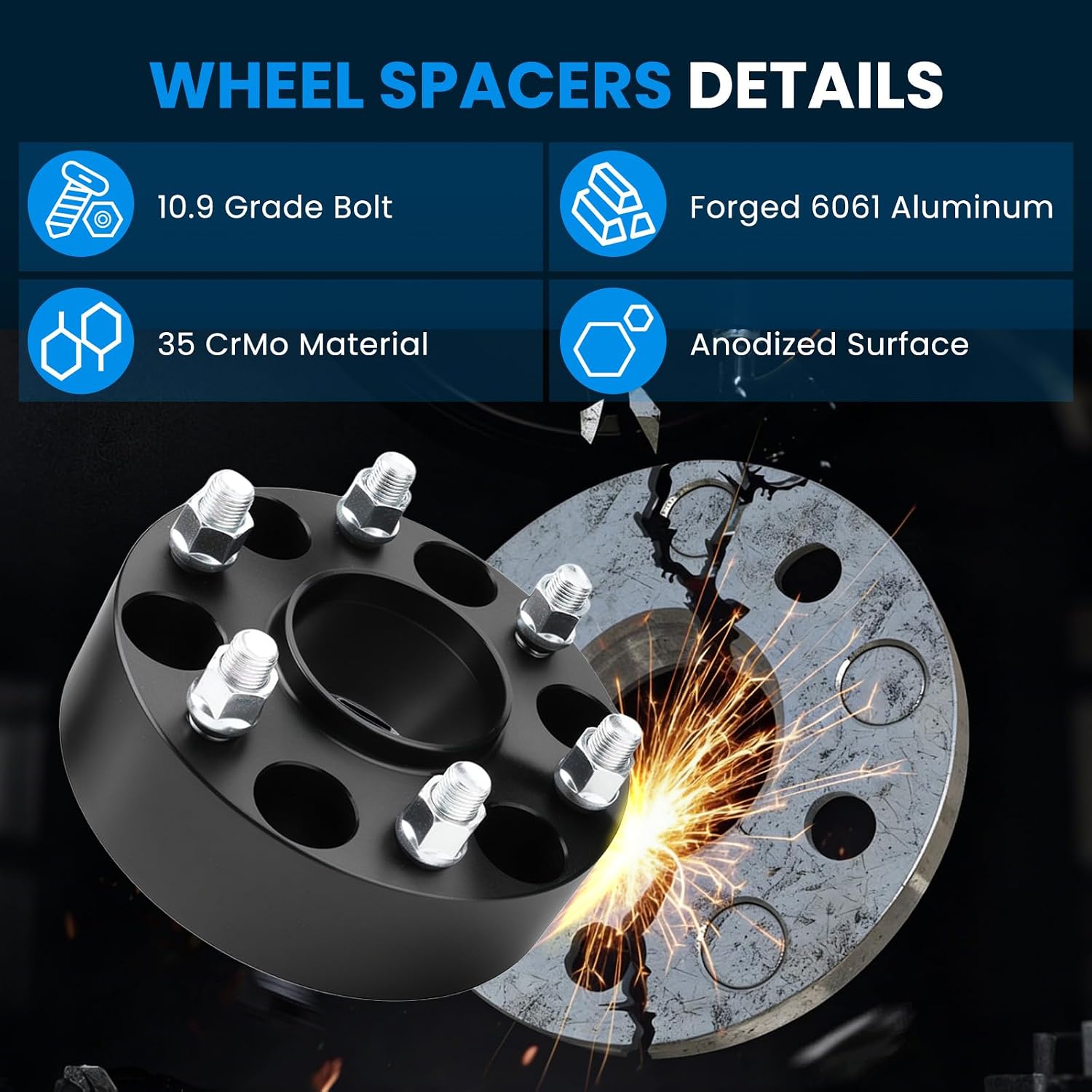 6x5.5 Wheel Spacers Hubcentric Real Forged Spacers Center Bore 78.1mm M14x1.5 Studs for Silverado 1500, 2'(50.8mm) Sierra 1500 Tahoe Yukon Escalade Suburban Yukon XL for 6 lug Set of 4 Black