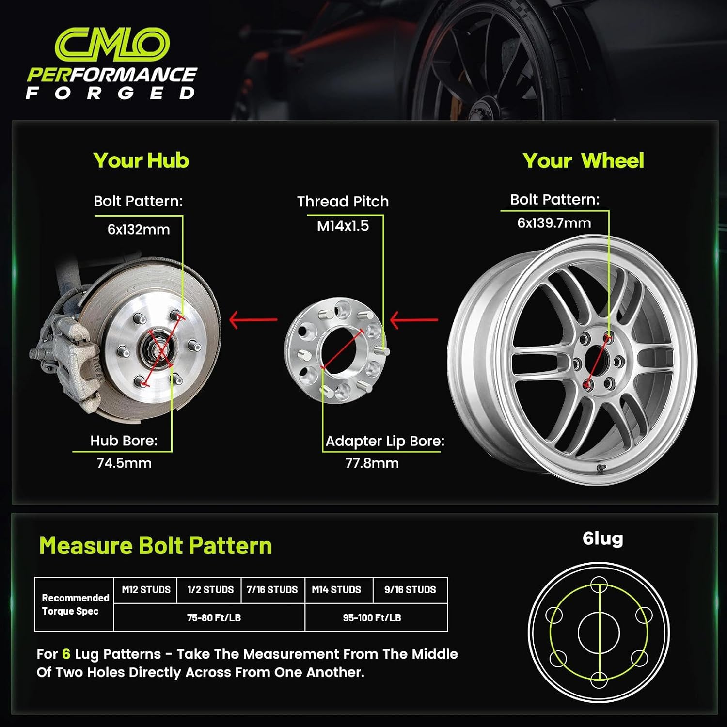 Customadeonly 1.5' Hubcentric Wheel Adapters 6x132 to 6x139.7 (Hub to Wheel) Compatible for Acadia Enclave (4pc M14x1.5 Lugs) Center Bore 64.5mm to 77.8mm