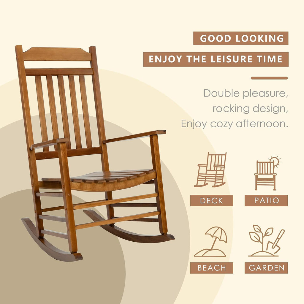 Kozyard 3-Piece Wooden Outdoor Rocking Chair Set with Foldable Side Table, Black Patio Rockers and End Table Furniture Set for Deck, Garden, Porch, Poolside (Natural/2Chairs+Table)