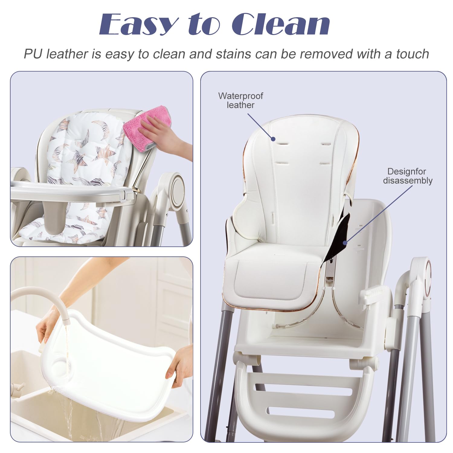 5 in 1 Baby High Chair Swing Combo - Foldable Baby High Chair with Removable Washable Soft Cushion and Tray, Adjustable Height & Recline, Lockable Wheels for 6-36 Months Infants Boys Girls