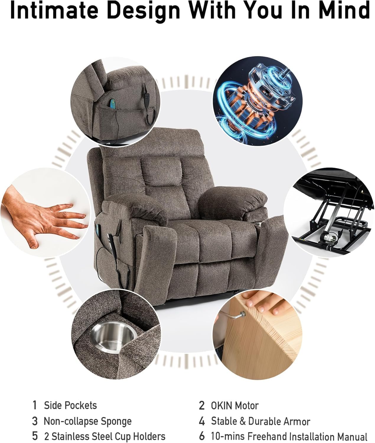 26in Extra Large Lazy Boy Recliner Chair for Tall Men Up to 6'2'/350lb Adjustment Power Lift Recliner Chair with Cupholder, Massage Chair Recliner with Lumbar Heating