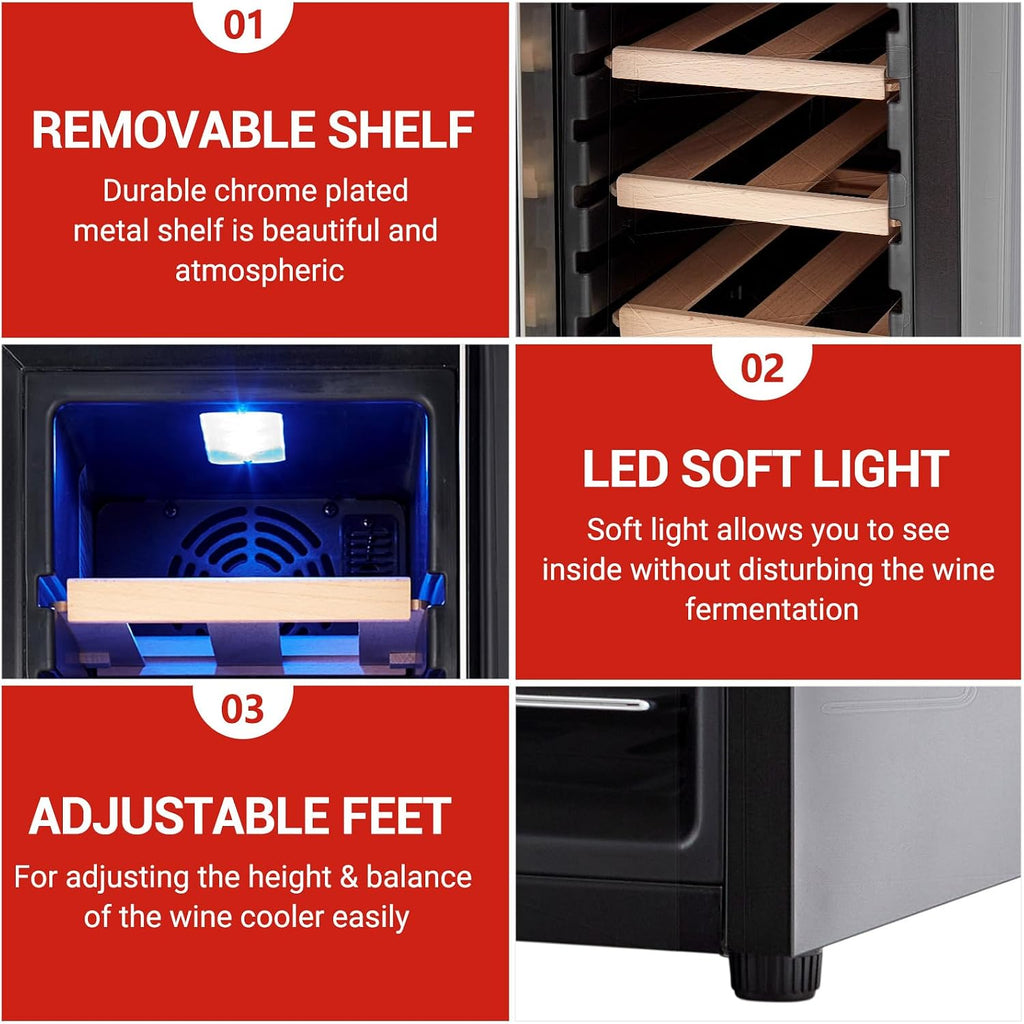 Garvee 14 Bottle Wine Cooler, Freestanding Compressor Wine & Beverage Refrigerator with Premium Wooden Shelves, Digital Temp Control, Quiet Low Noise Operation for Red Wine, White Wine, Champagne