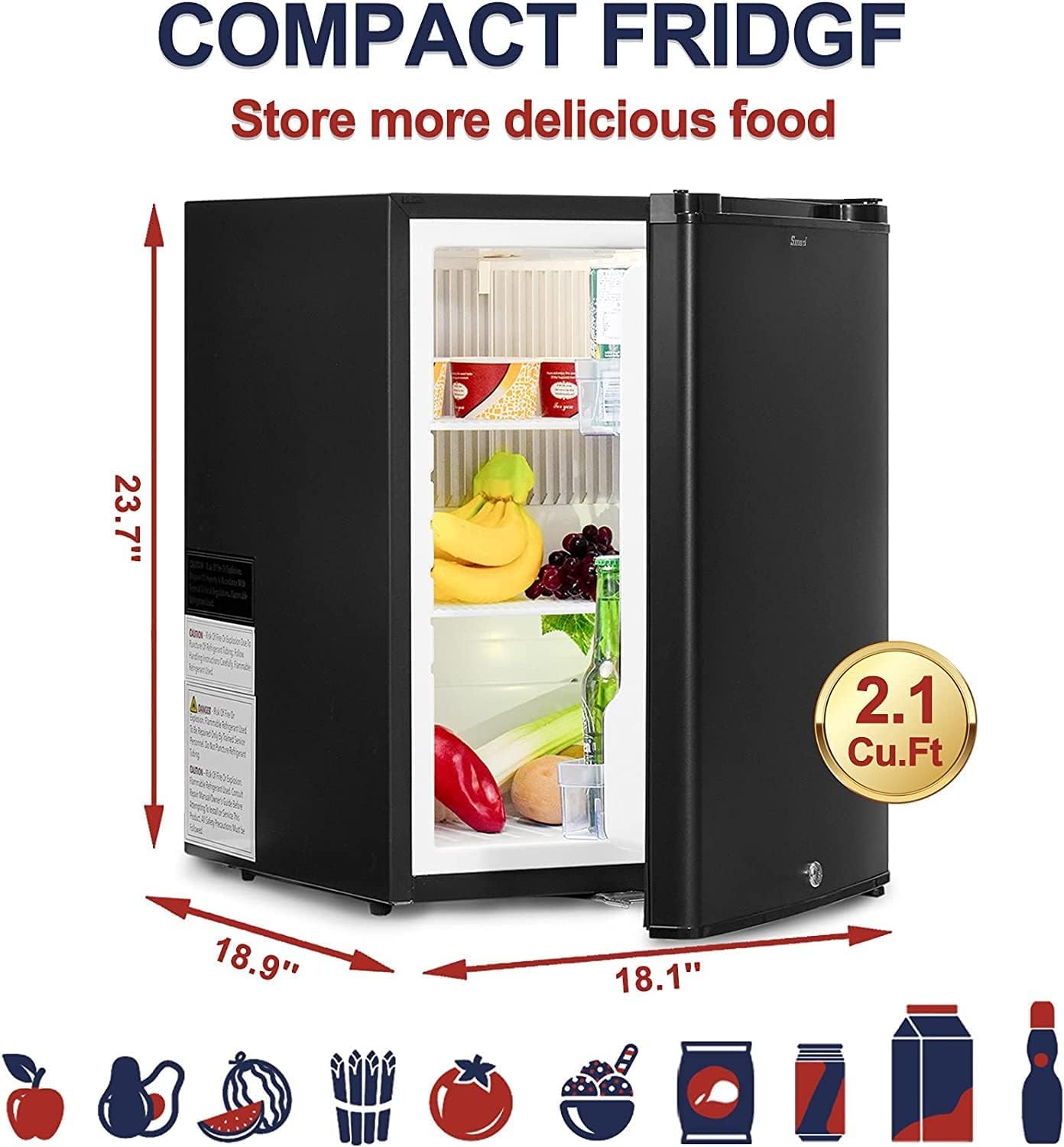 Smad 12V RV Refrigerator 2.1 Cu.Ft 0 db Compact Refrigerator for Truck Caravan Beverage Car Mini Fridge with Lock, Reversible Door, Black