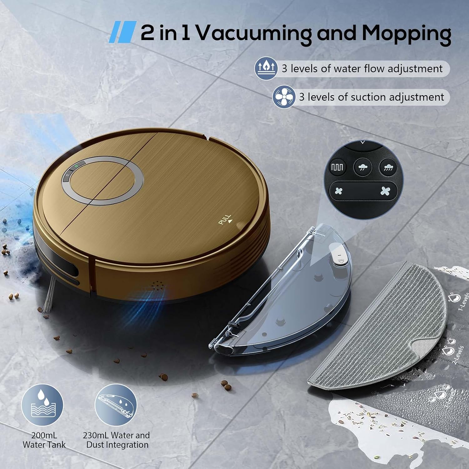 Robot Vacuum, 2 in 1 Robot Vacuum and Mop Combo for Pet Owners: Strong Suction, Anti-Tangle Brushless Inlet, Picks Up Dog & Cat Hair, Wet Mopping Removes Paw Prints, Auto-Recharge with Schedule