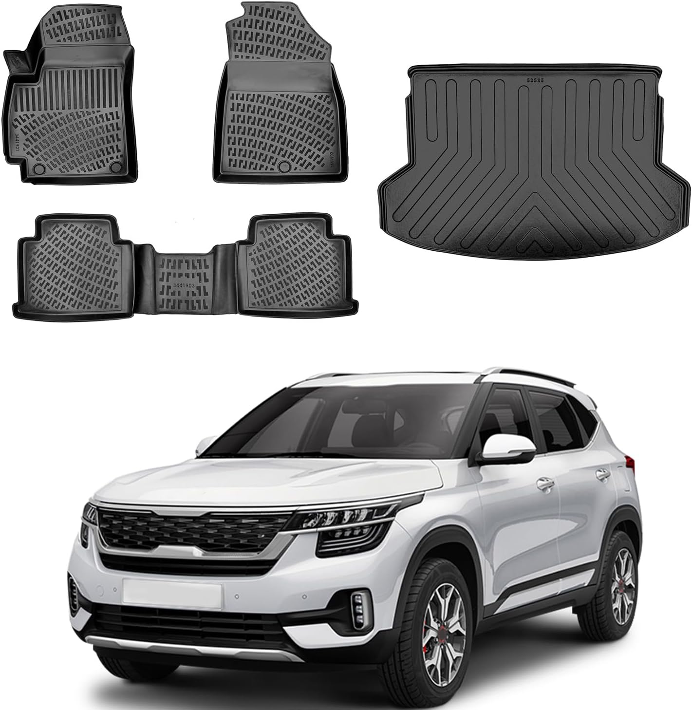 Car Floor Mats and Cargo Liner for Kia Seltos 2021-2025 4Pcs | Waterproof All Weather Durable 3D Auto Floor Liner | Car Interior Accessories