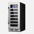 15 inch Wine Fridge Cooler 33 Bottles Wine Refrigerator Under Counter with Glass Door 3 LED Built-in or Freestanding Fridge Adjustable Shelves for Home Bar Kitchen 3.0 cu.ft