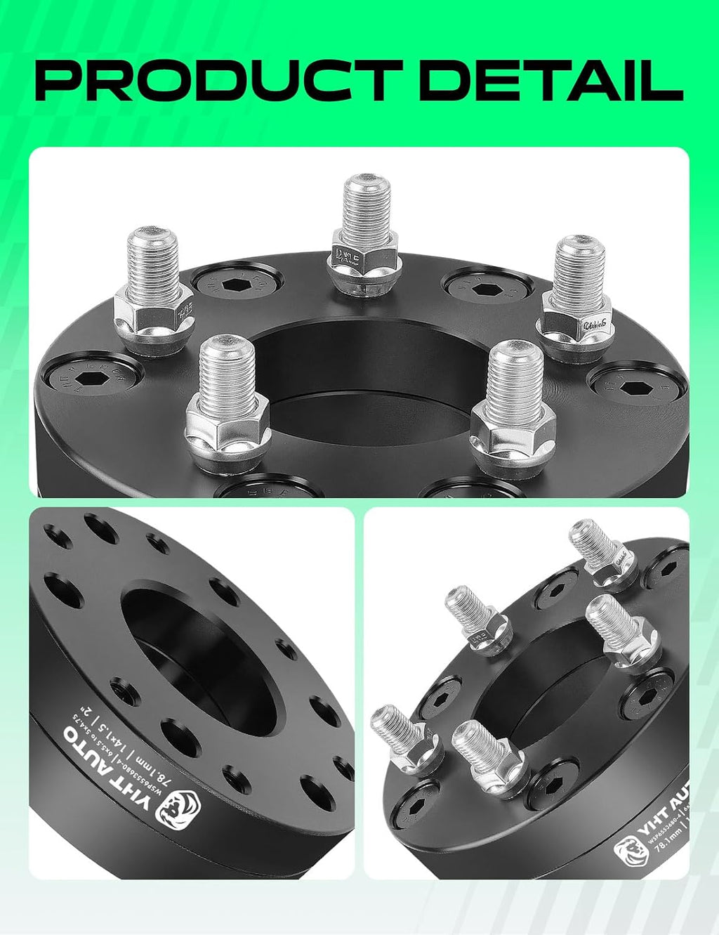 YHTAUTO 6x5.5 to 5x4.75 Wheel Adapters 2' Compatible with Chevrolet Cadillac GMC Ram Models: Silverado Yukon, Tire Spacers w/M14x1.5 & 12.9 Grade Studs, 78.1mm Center Bore 4PCS Black