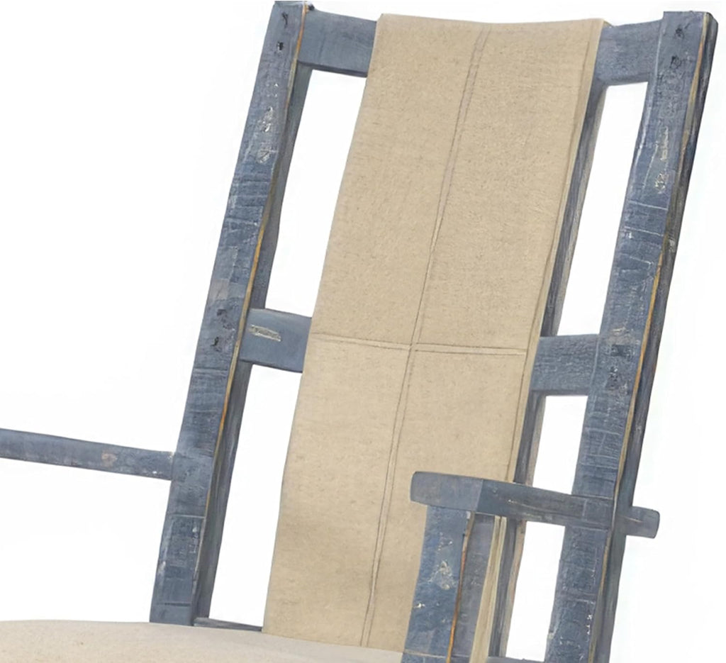 Benzara Rena Rocking Chair- Cushion Seat and Back- Blue Mahogany Mindy Wood
