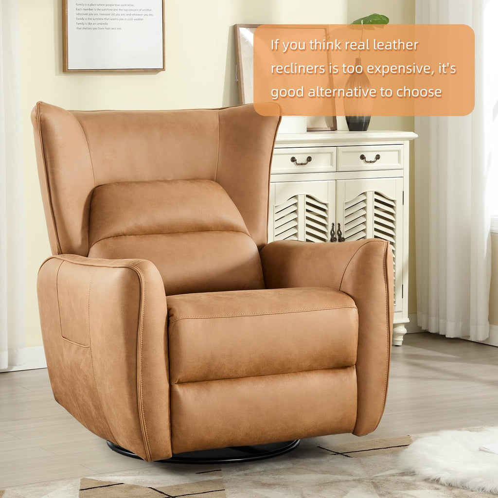 INZOY Power Swivel Rocker Recliner Glider, Oversize Electric Swivel Rocker Recliners with Highly Enveloping Backrest, Nursery Rocking Recliner Chair Fabric Reclining Sofa for Living Room, Brown