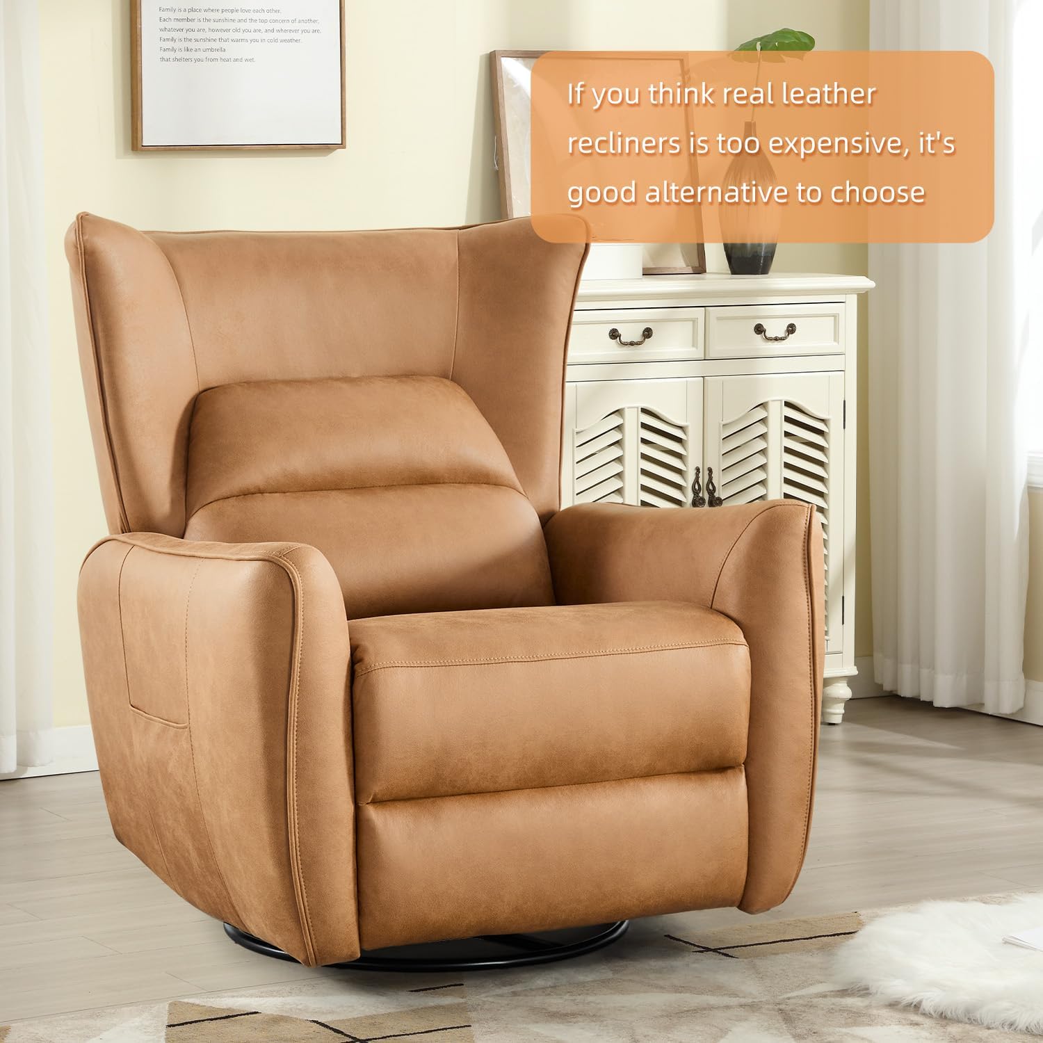 INZOY Power Swivel Rocker Recliner Glider, Oversize Electric Swivel Rocker Recliners with Highly Enveloping Backrest, Nursery Rocking Recliner Chair Fabric Reclining Sofa for Living Room, Brown