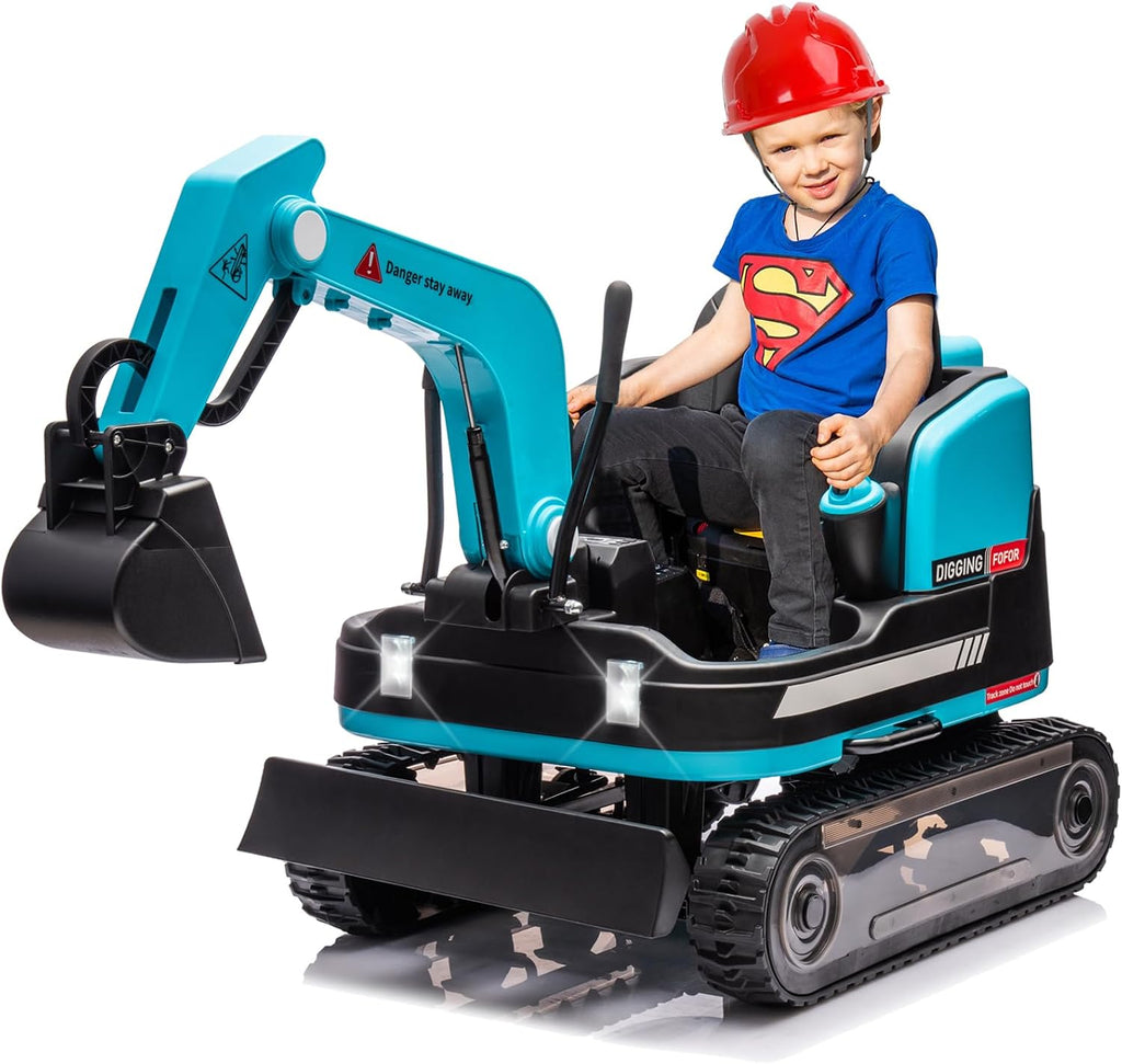 360 Degree Rotating Ride On Excavator and Bulldozer,JOYLDIAS 12V12AH Battery Powered Ride On Toy Backhoe W/Track Design Wheels for All Terrain,Remote Control,MP3,Toolbox for Kids,Parent,Blue