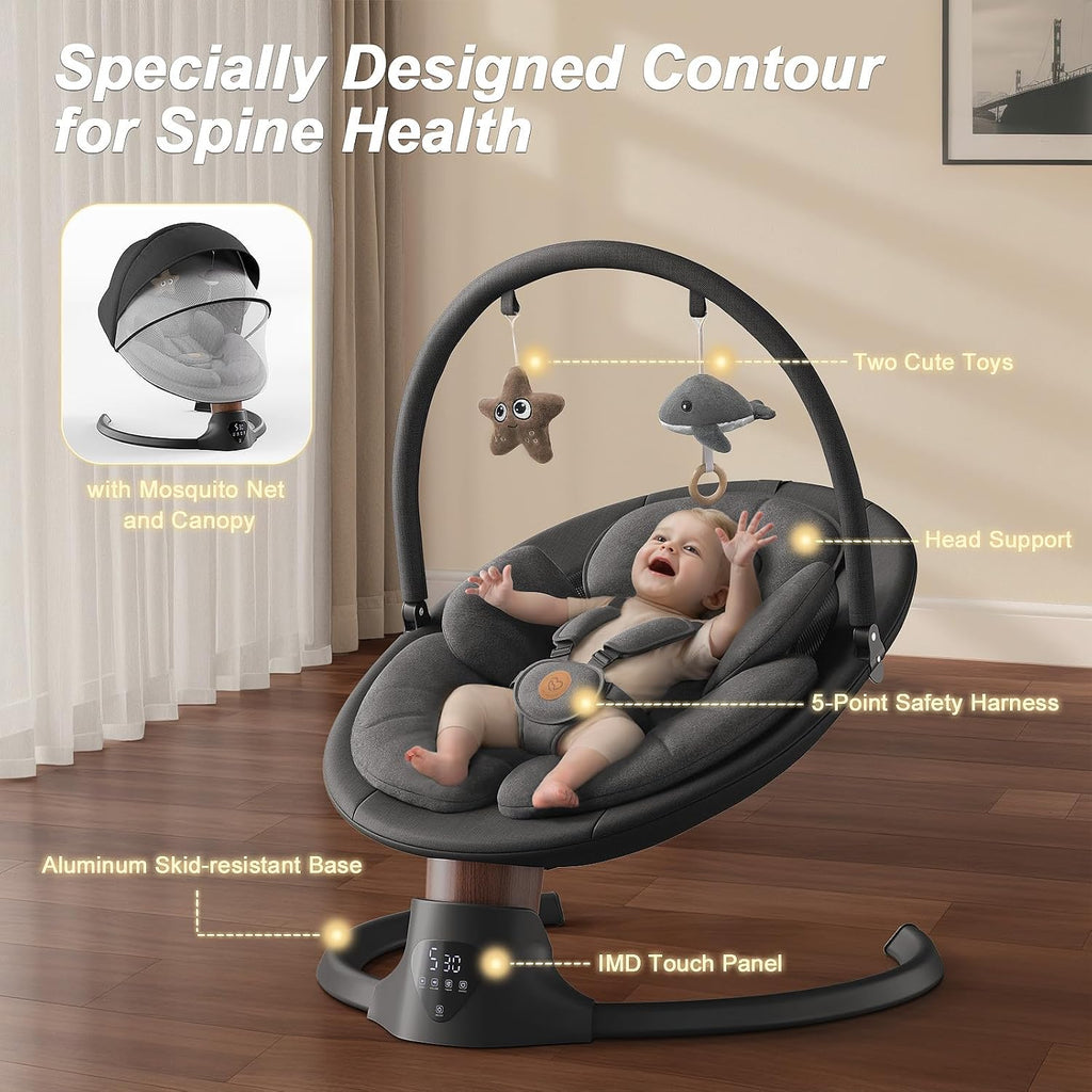 Baby Swings for Infants, FasonBaby Electric Baby Swing with 10 Preset Melodies, 5 Speeds, Remote Control and Bluetooth - Portable Infant Swing for Indoor and Outdoor(Black)