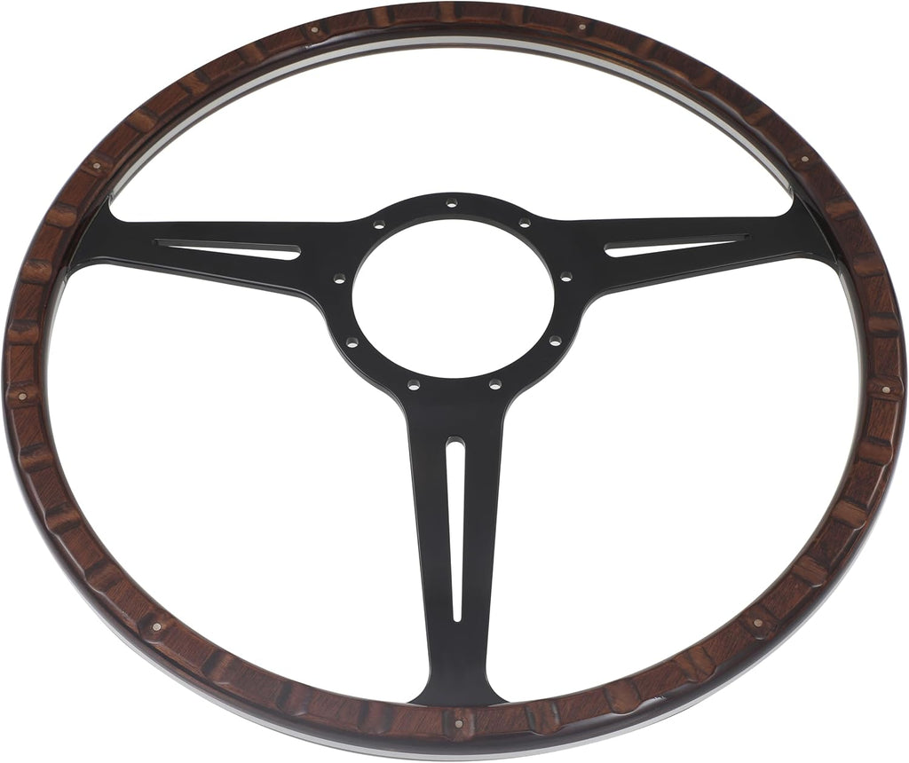 15' Classic 9 bolts Steering Wheel Black Anodized Spoke 9 Rivets with Horn Button
