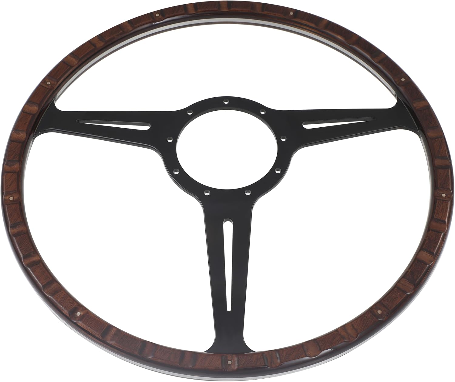15' Classic 9 bolts Steering Wheel Black Anodized Spoke 9 Rivets with Horn Button