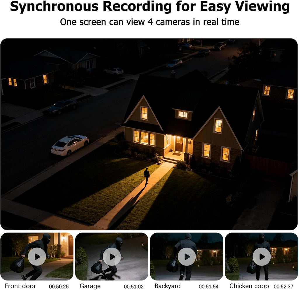 Solar Security Cameras Wireless Outdoor, 4 Cam-Kit, 4MP Home Security System with Color Night Vision, 2.4G & 5G WiFi, 360° Pan & Tilt, 32GB Local Storage, No Subscription, Motion Detection, Spotlight