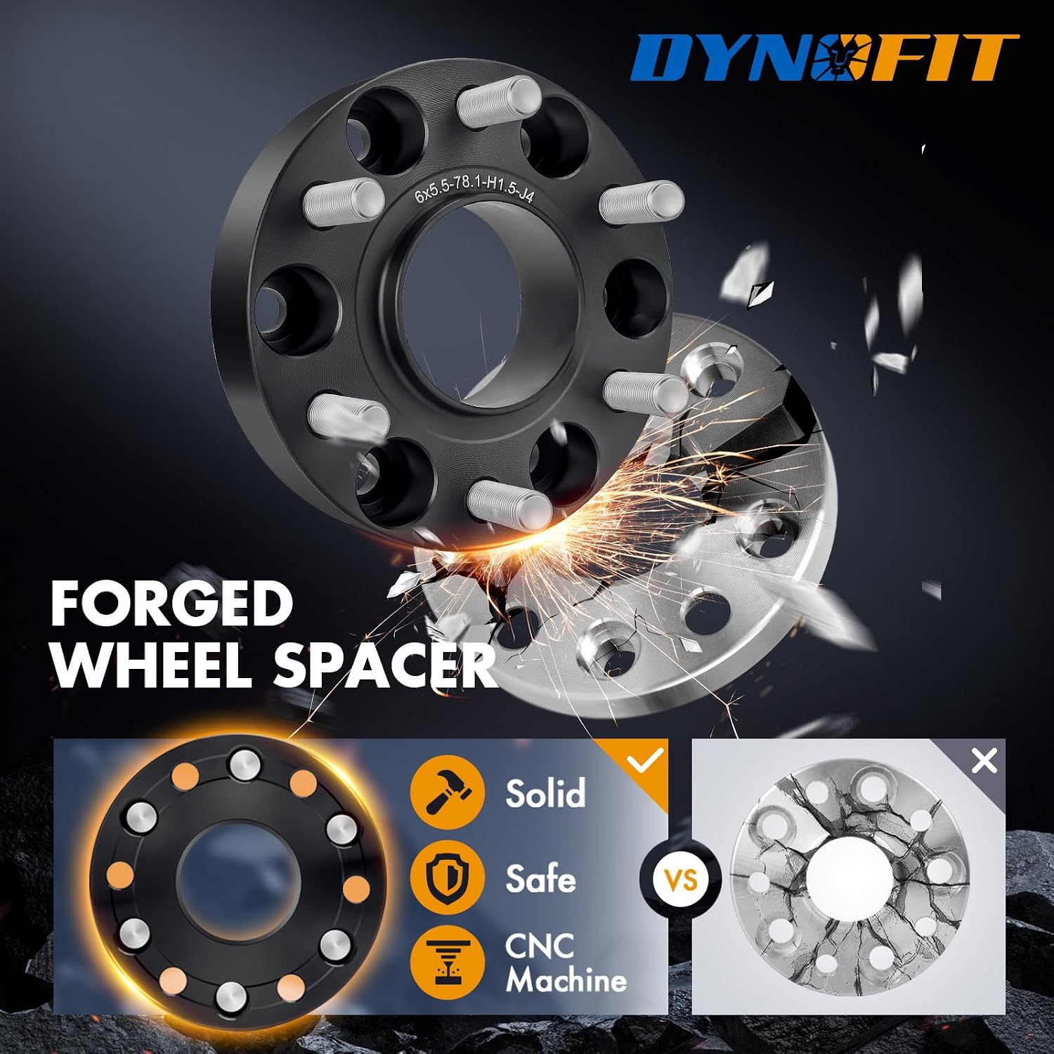 Dynofit 1.5' Wheel Spacers 6x5.5 for Silverado/Sierra, 78.1mm Bore, M14x1.5 Studs | 4-Pack 6x139.7 Forged Hubcentric Spacers for GMC Sierra/Yukon, Chevy Tahoe/Suburban, Cadillac Escalade 6-Lug GM Truck