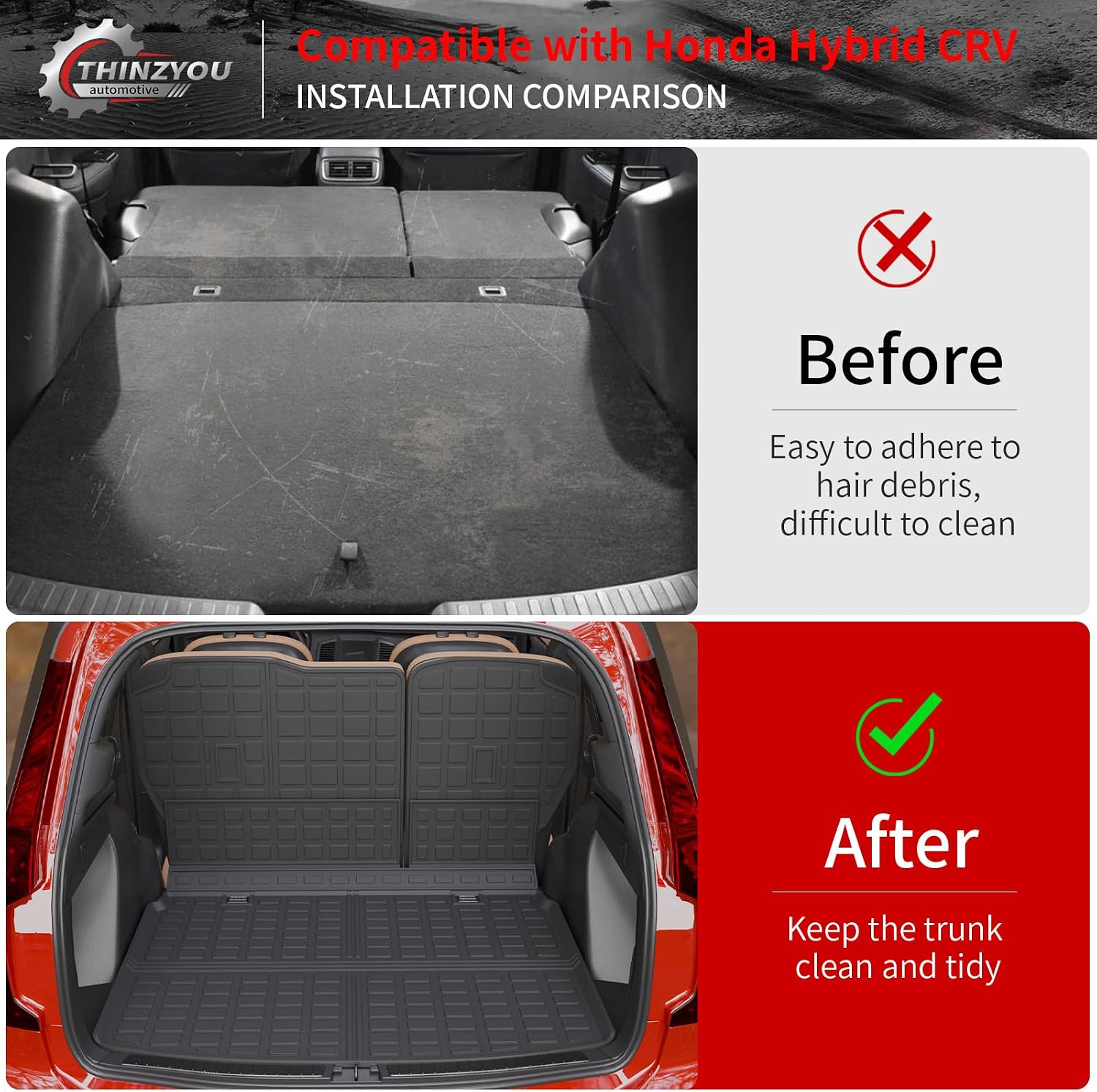 Floor Mats Compatible with 2023 2024 2025 2026 Honda CRV (Include Hybrid) Trunk Mat Cargo Liner All Weather Back Seat Cover CR-V Accessories (Upper Deck, Trunk Mat+Backrest Mats+Floor Mats)
