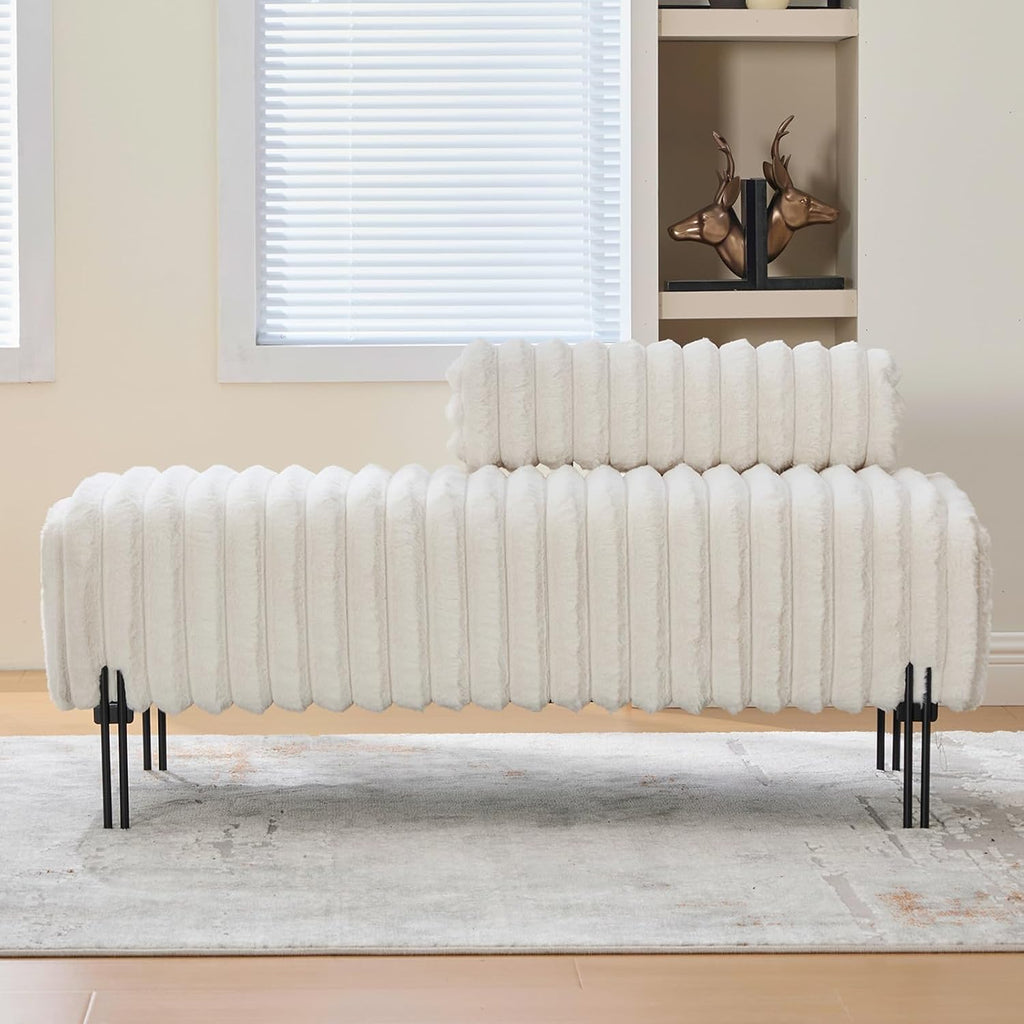 NIOIIKIT 49.6' Modern Loveseat Sofa Couch, Upholstered Accent Sofa with Golden Legs and Adjustable Backrest, Small Faux Fur Couches for Bedroom, Living Room, Compact Small Space (Beige)