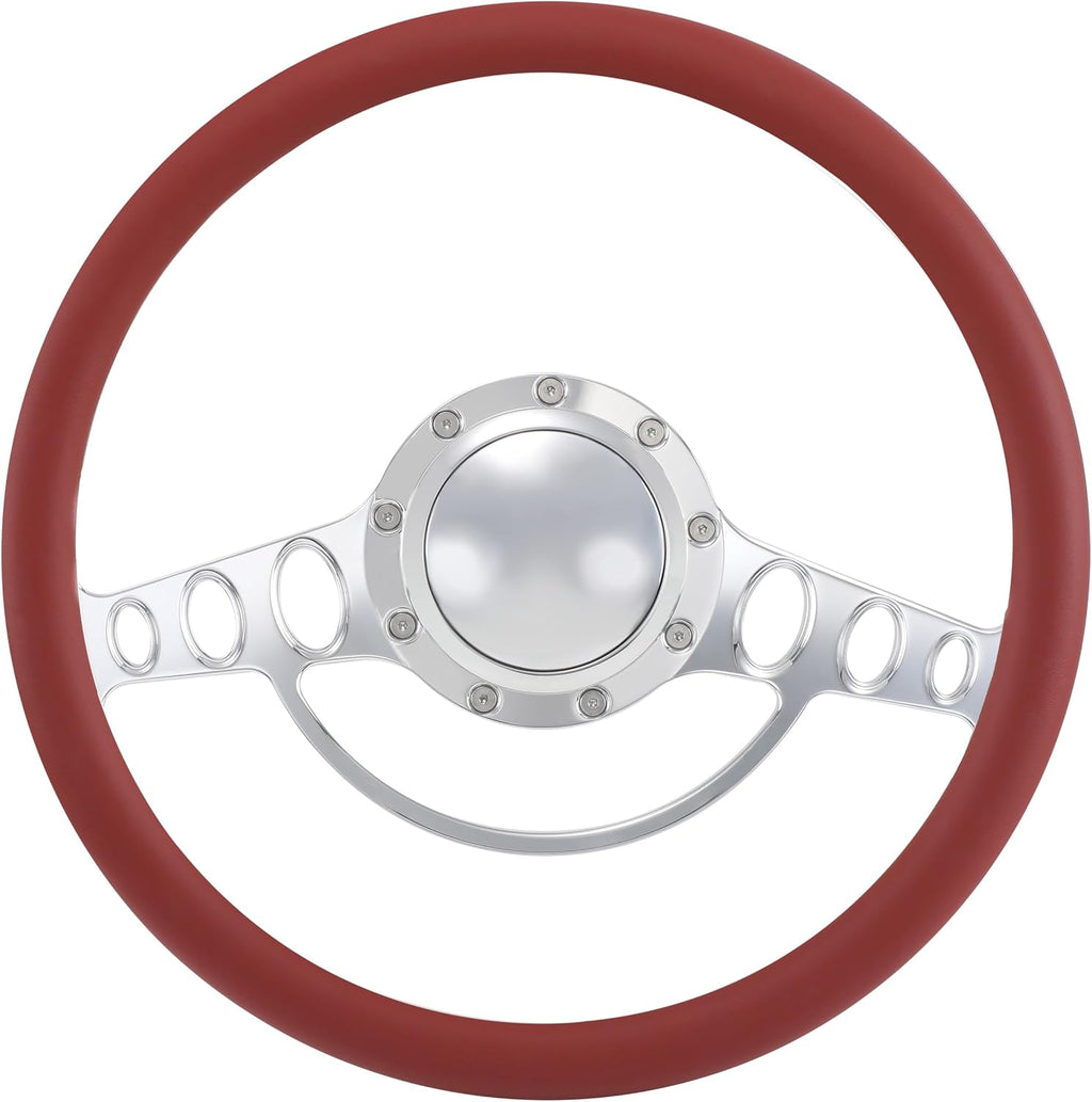 15.5'' Billet Half Wrap 9 Bolts Steering Wheel with 2'' Dish and Horn Button(Burgundy)