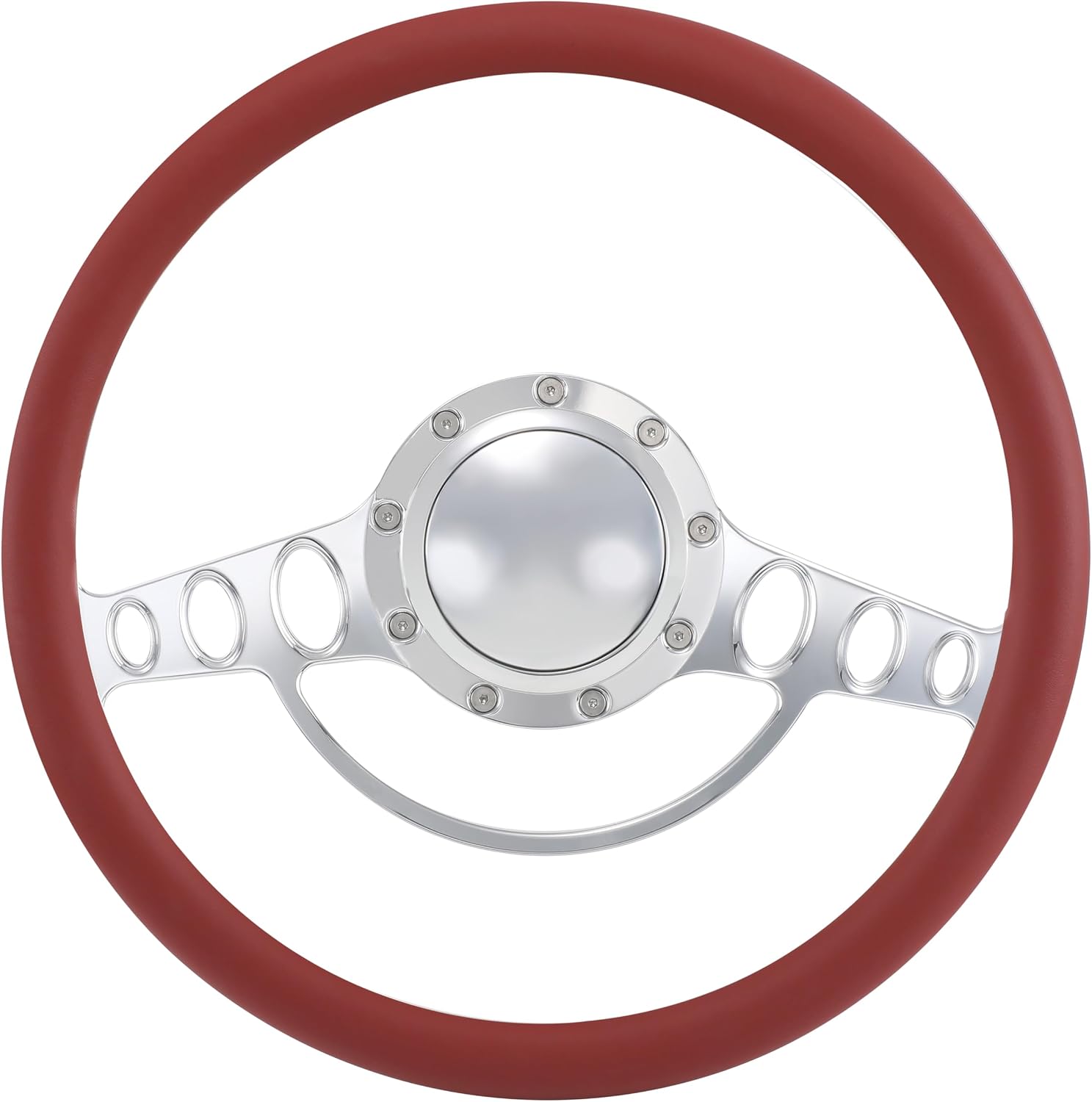 15.5'' Billet Half Wrap 9 Bolts Steering Wheel with 2'' Dish and Horn Button(Burgundy)