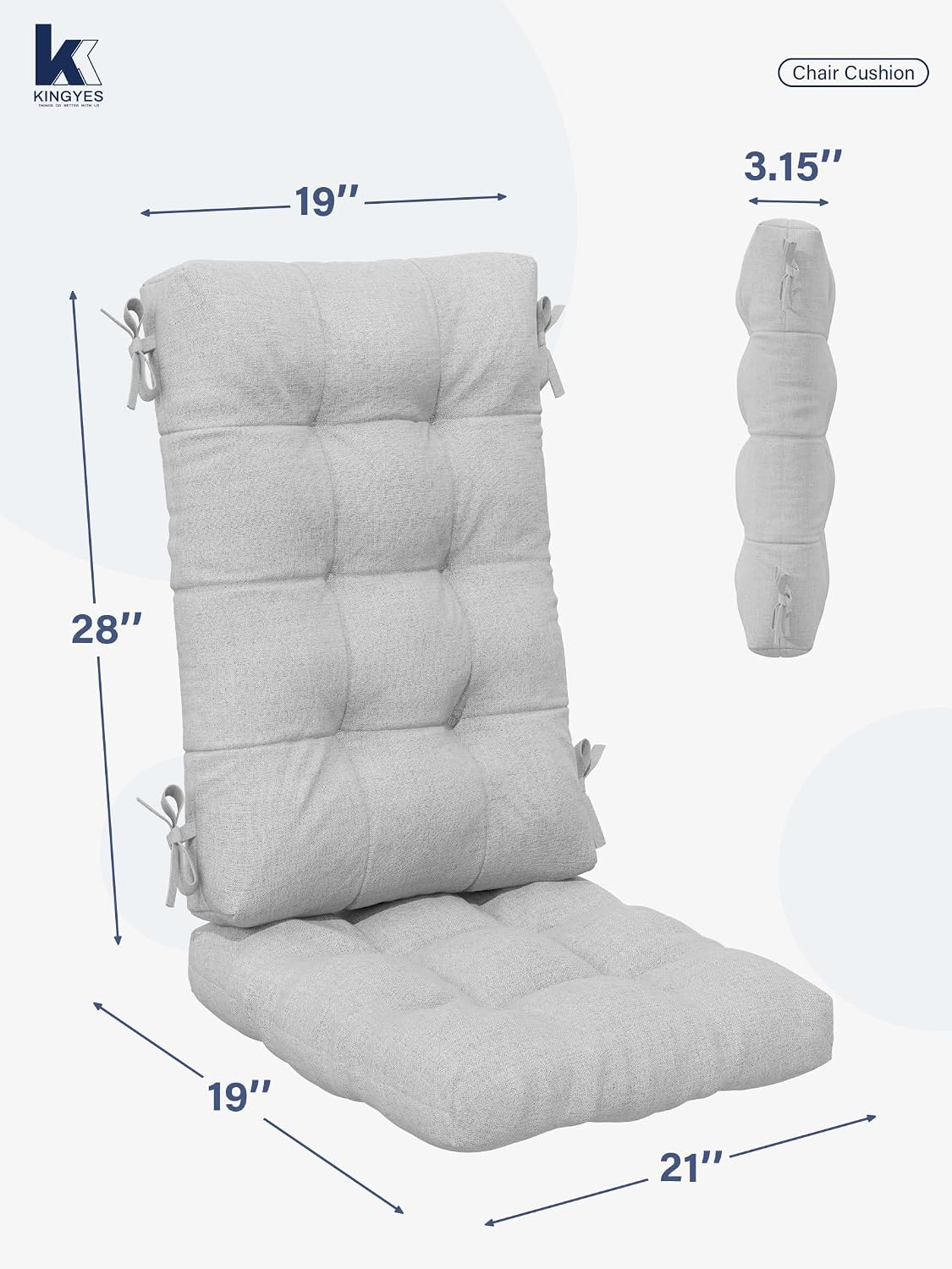 KINGYES Oversized Outdoor Rocking Chair with Cushion Set of 2, All-Weather Patio Rocking Chairs, HDPE Porch Rocker for Adults, 350 lbs Capacity, Blue Chair with Grey Cushion