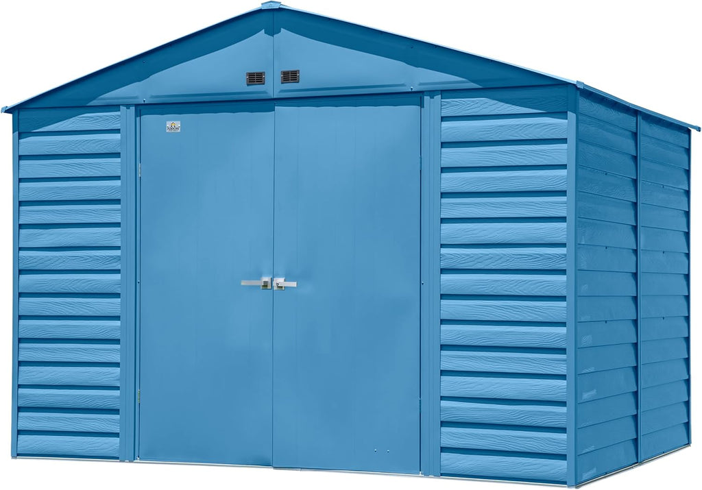 Arrow Select 10' x 8' Outdoor Lockable Steel Storage Shed Building, Blue Grey