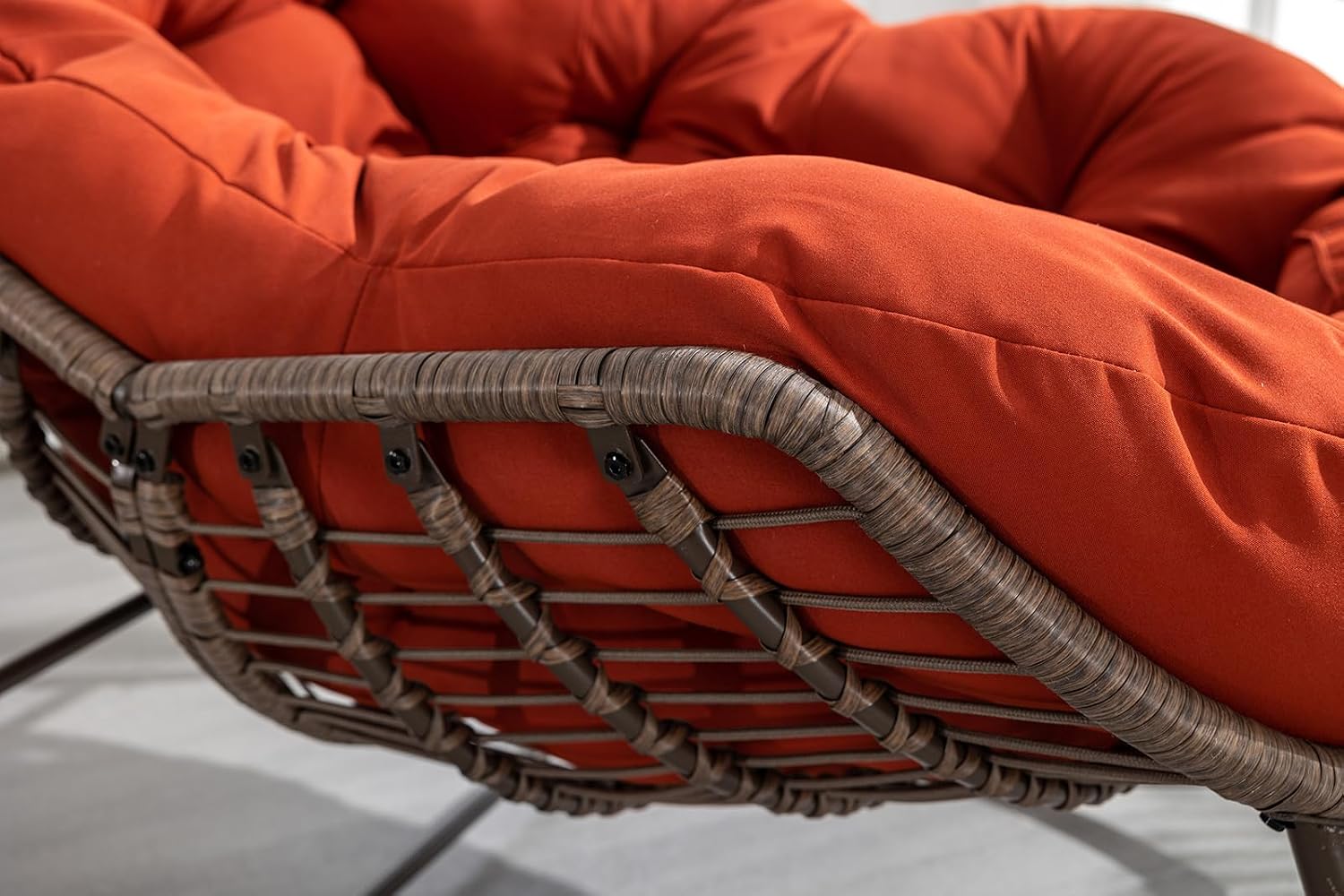 Deolme Large Papasan Rocking Chair Set of 2 with Cushion, Oversized Comfy Reading Chair Lounging Indoor Outdoor Rocker for Front Porch Backyard Bedroom Living Room Egg Chair Rattan (Orange)