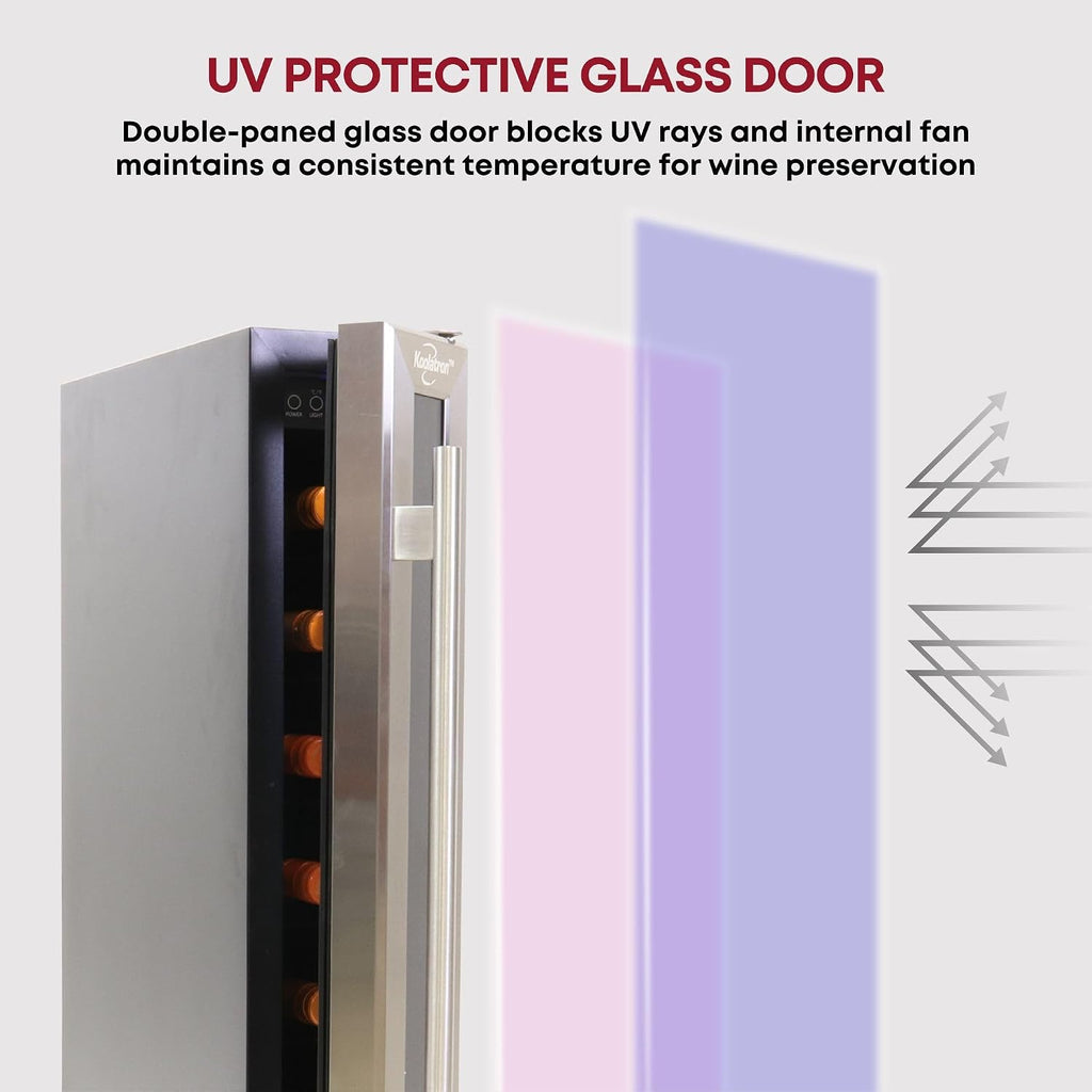 Koolatron 7 Bottle Wine Fridge Cabinet Built-In Cooler with Glass Door Front Vent Compressor Refrigerator For Beverage Can Bar Red White & Sparkling Wine Champagne 0.6 cu ft (Silver Black 18 L)