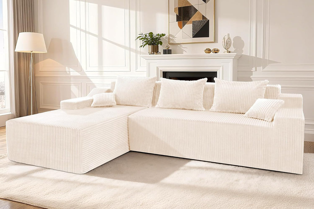 HABUTWAY 101'' Modular Sectional Sofa Cloud Couch with Deep Seat, Modern L-Shaped Convertible Couches Upholstered Couch with Chaise for Living Room Bedroom(Beige, Left-Facing Chaise)