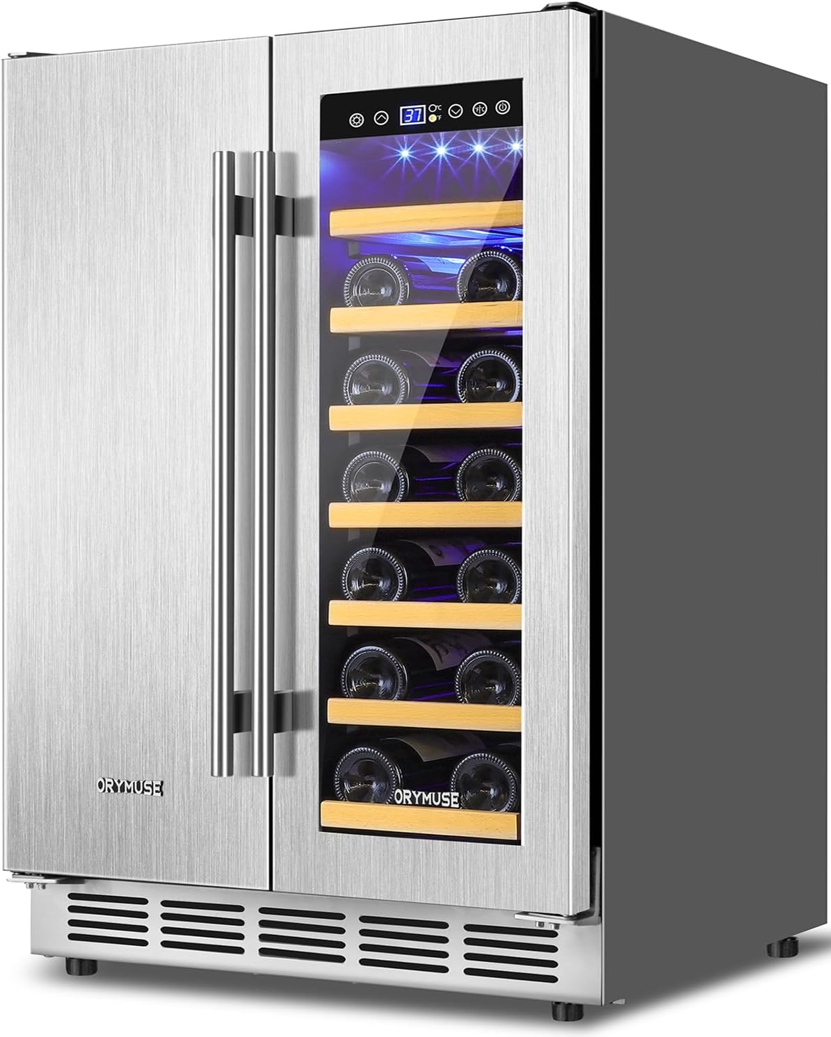 ORYMUSE Wine and Beverage Refrigerator Dual Zone, 24' Undercounter Beverage Fridge for Soda, Water and Beer, Built-in/Freestanding, Holds 20 Bottles & 88 Cans, Stainless Steel
