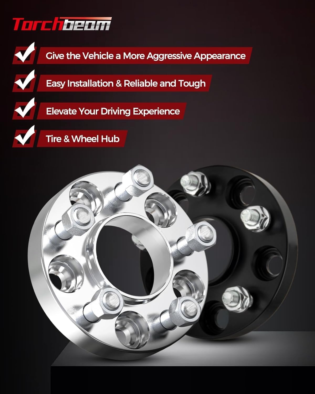 Torchbeam 8x6.5 to 8x180 Wheel Adapters 1.5 inch, M14X1.5 Thread Pitch, 130mm Hub Bore for Silverado 2500 HD, Express 3500, Express 2500, K2500, Savana 2500, Silverado 2500, Change Bolt Partern, 4pcs