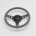 14'' Billet Steering Wheel Light Gray Full Wrap w/Horn button | 9 bolt, 6061 T6 Aluminum, 2'' Dish, Black Anodized, Vinyl, Cruisin, Compatible with Chevy, Hot Rod, Muscle Car