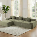 119'' Modular L-Shaped Boneless Sectional, Corduroy Deep Seat Cloud Sectional Couch, Small Space Sofa for Apartment Living Room Bedroom, No Assembly, Green
