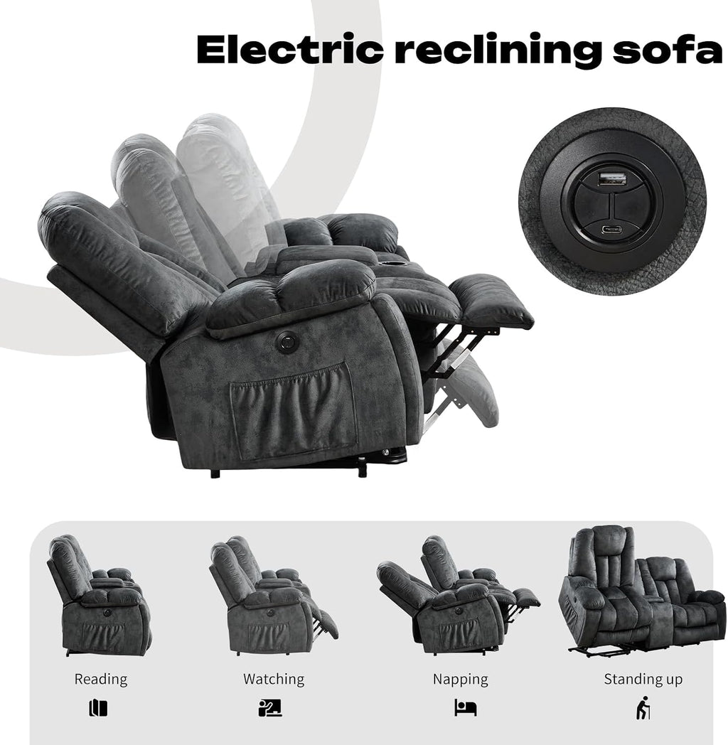 CANMOV Power Lift Loveseat for Elderly, Power Lift Recliner Sofa for Living Room, Electric Reclining Loveseat with Storage Console, Hidden Cup Holders, 2 Seat, Grey