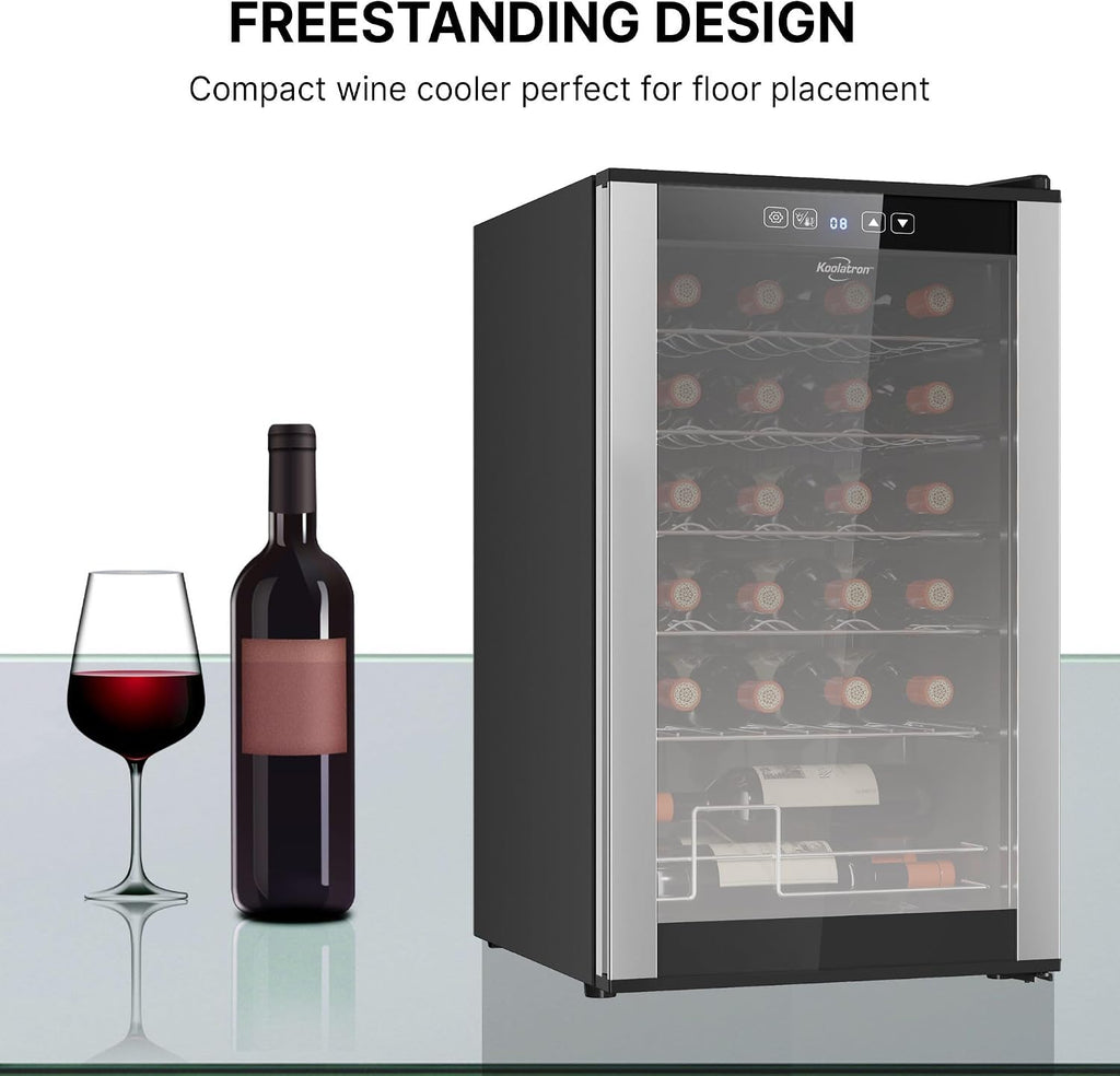 ‎Koolatron Wine Fridge - Wine Cooler, 24 Bottle Wine Cabinet for Champagne, Red & White Wine, Freestanding Cellar For Bar, Home, Kitchen, Double Paned Glass Door, (68L)