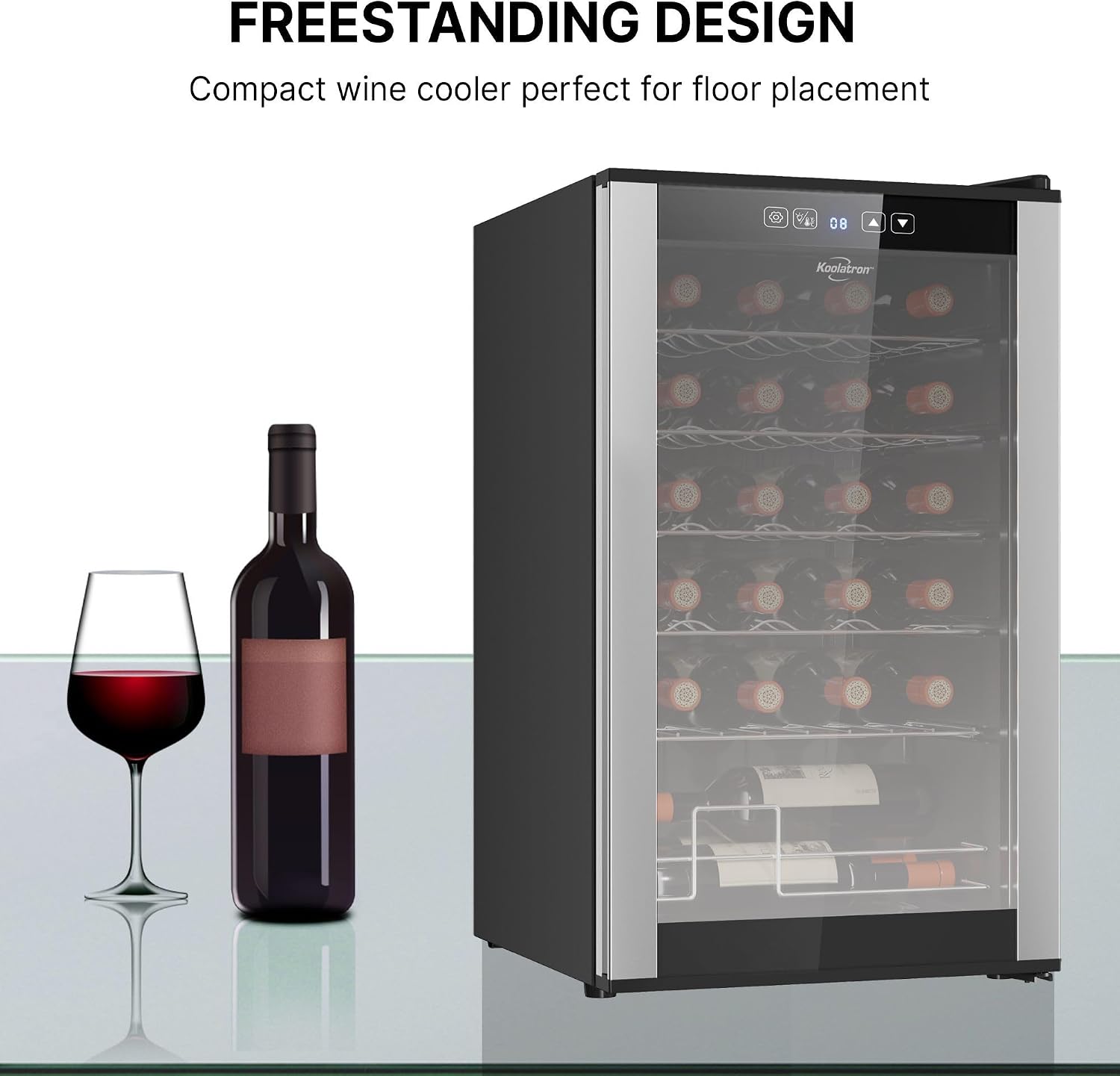 ‎Koolatron Wine Fridge - Wine Cooler, 24 Bottle Wine Cabinet for Champagne, Red & White Wine, Freestanding Cellar For Bar, Home, Kitchen, Double Paned Glass Door, (68L)