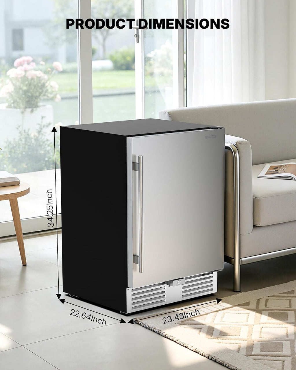 Upstreman 24 Inch Outdoor Refrigerator, 170 Can Under Counter Refrigerator with Stainless Steel Door, Weatherproof, LED Light, Beverage Fridge for Home, Patio or Commercial Use-BR50