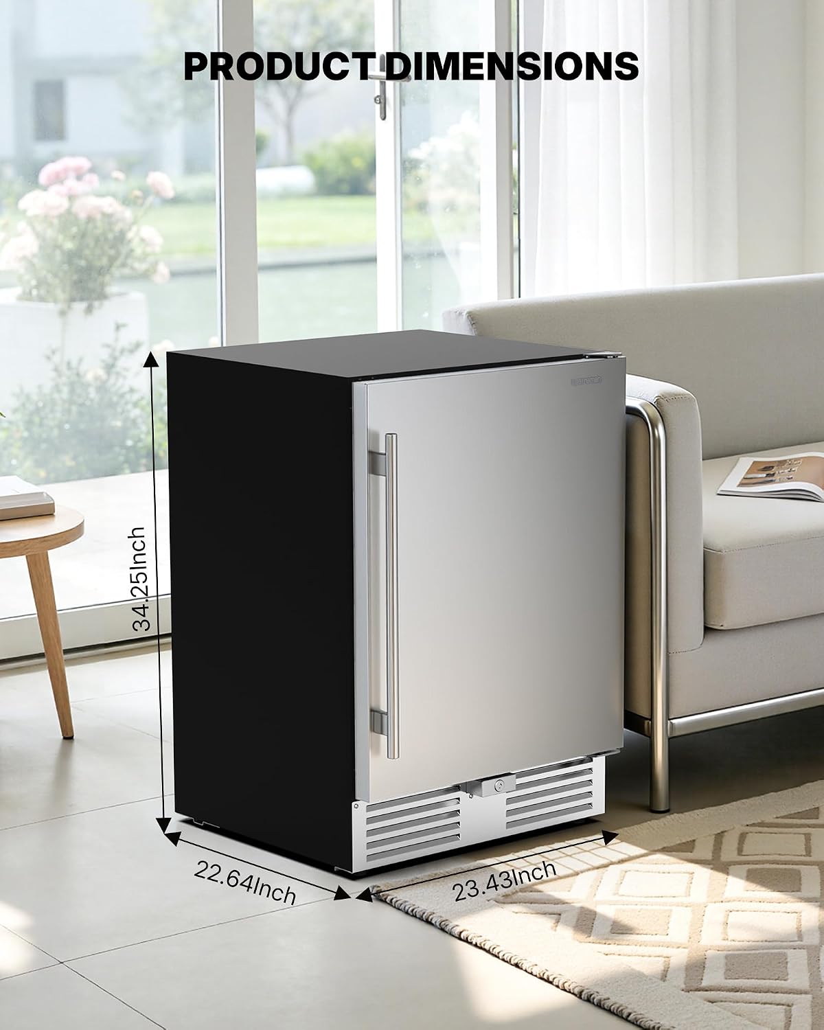 Upstreman 24 Inch Outdoor Refrigerator, 170 Can Under Counter Refrigerator with Stainless Steel Door, Weatherproof, LED Light, Beverage Fridge for Home, Patio or Commercial Use-BR50