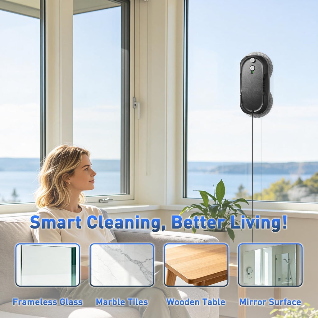 KKI Window Cleaning Robot, Upgrade Window Cleaner Robot, Auto Spray, Max 3200pa,3 Cleaning Modes & Edge Detection, Remote Control for High-Rise Windows, Glass Door,5Sets Cloths