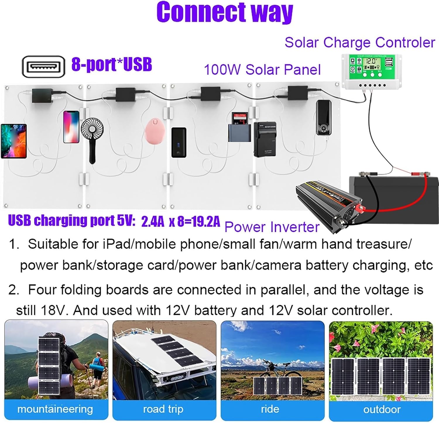 10000W Complete Solar Inverter Kit Rv Solar Panel Kit Includes 50A Controller And100W Solar Panel Suitable for Home and Outdoor Power Generation(12V-220V)