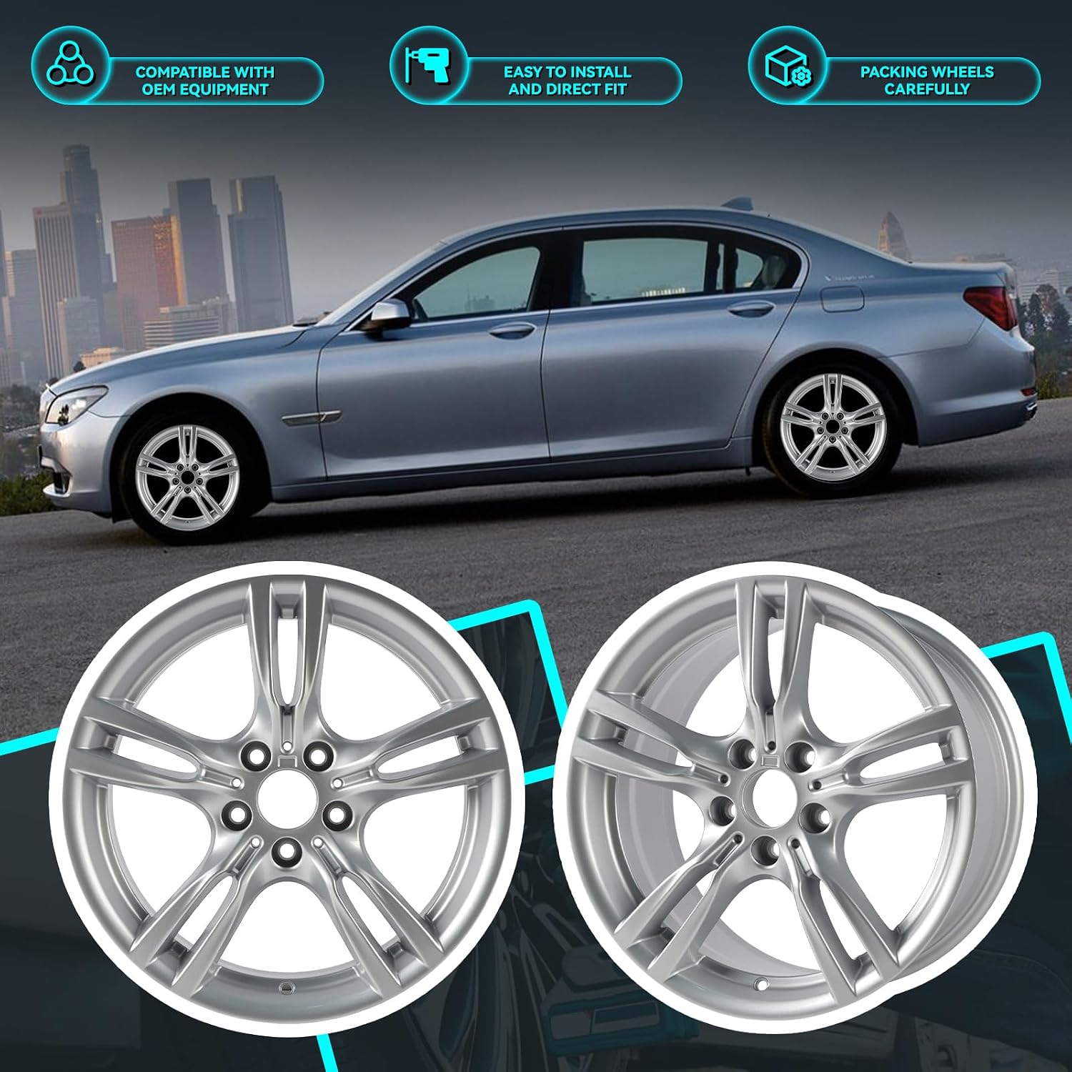 New 18 Inch 18x8.5 Inch Premium Aluminum Alloy Rear Wheel Rim Fits for BMW 3 & 4 Series Activehybrid 2012 2013 2014 2015 2016 2017 2018 2019 2020, 36117845881 Direct Fit OE Stock Specs
