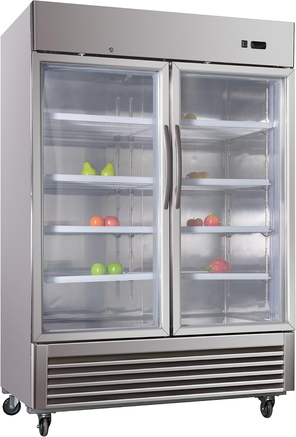 JINSONG Commercial Beverage Fridge Display Refrigerator, 54' Wide, Glass Door Refrigerator, Stainless Steel Beverage Cooler with LED Lighting & 8 Shelves for Restaurant, Office, Shop, Bar, 49 Cu.ft