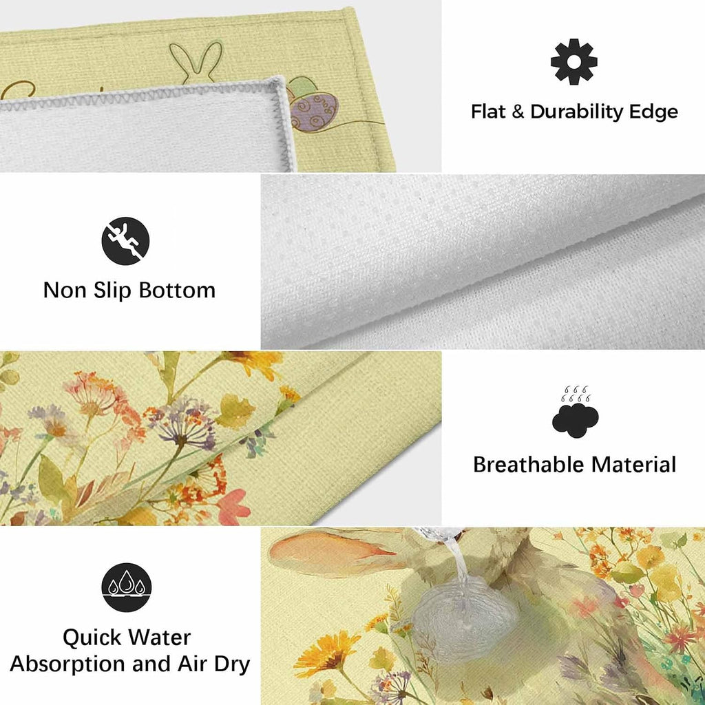Easter Bunny Outdoor Rug for Patio/Deck/Porch, Non-Slip Large Area Rug 4 x 6 Ft, Yellow Rabbit Spring Flowers Leaves Rustic Plants Indoor Outdoor Rugs Washable Area Rugs, Camping Rug Carpet Runner